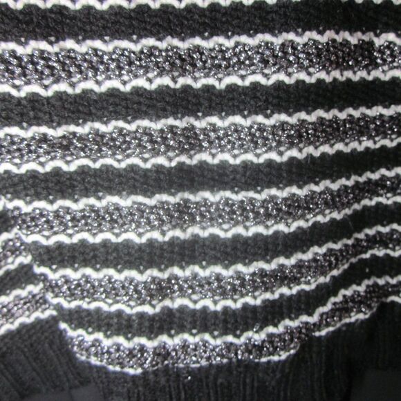 Michael Kors Black Knit Pullover Textured Metallic Stripe Poncho -One Size - Picture 9 of 12